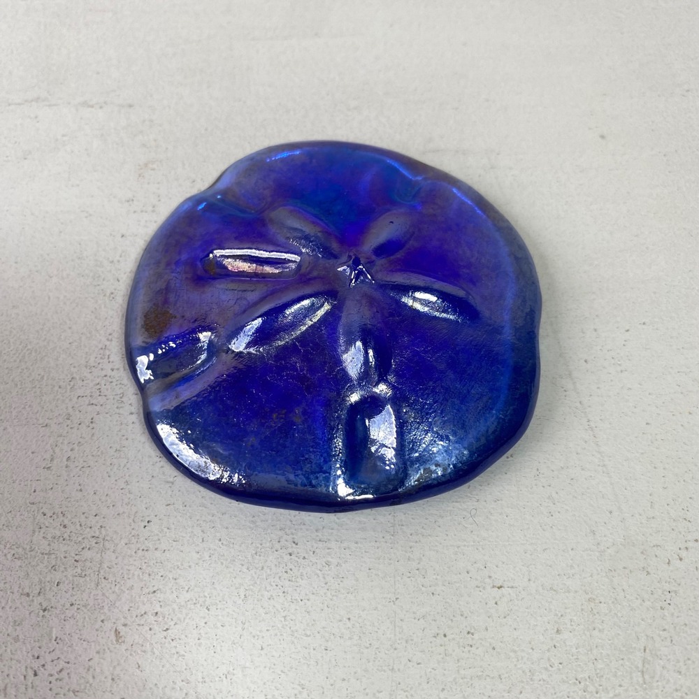 Cobalt Blue Iridescent Carnival Glass Sand Dollar Paperweight Table Decor 3.25"